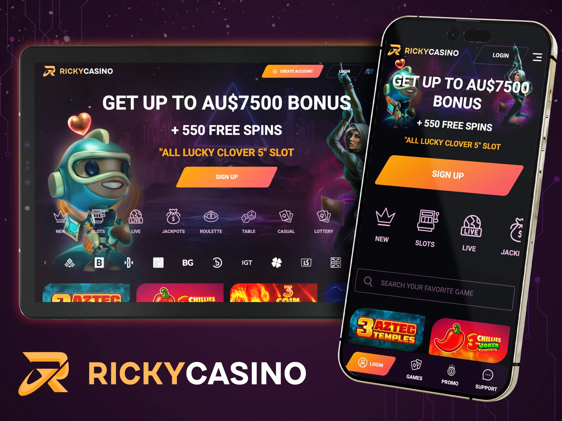 Choose the right android device for betting at Ricky Casino.