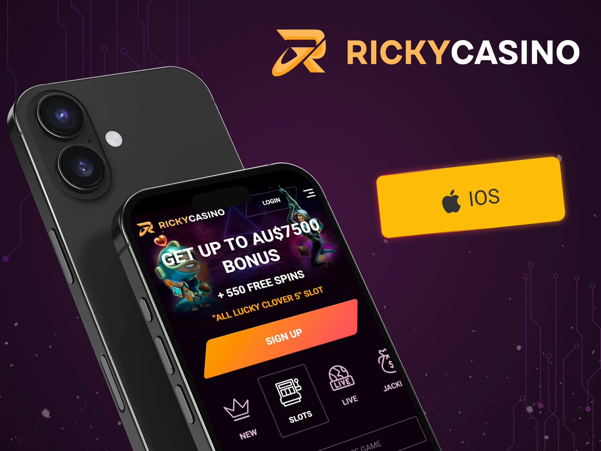 Get quick access to betting with Ricky Casino's iOS device.