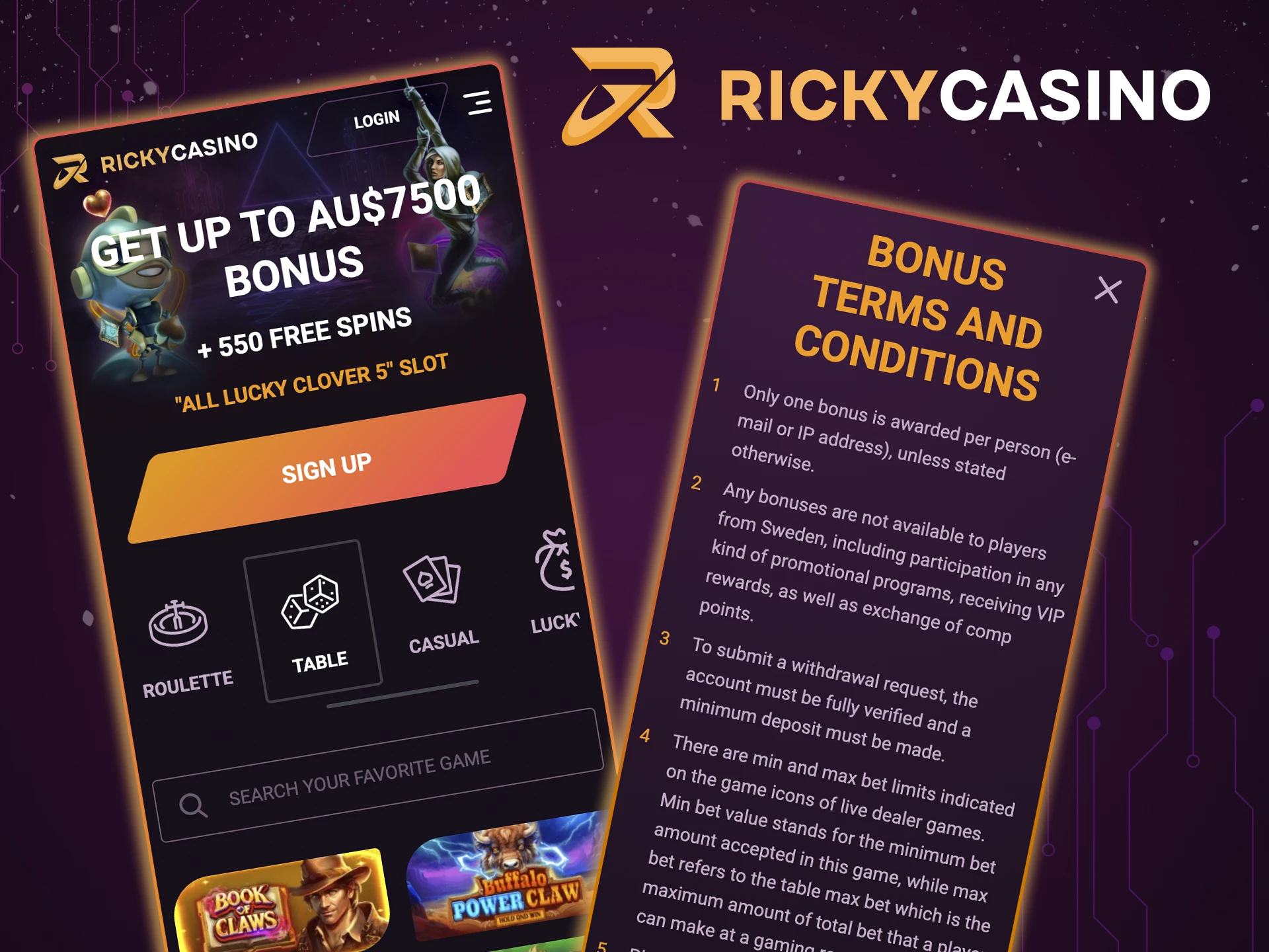 Learn about the wagering bonus rules on the Ricky Casino platform.