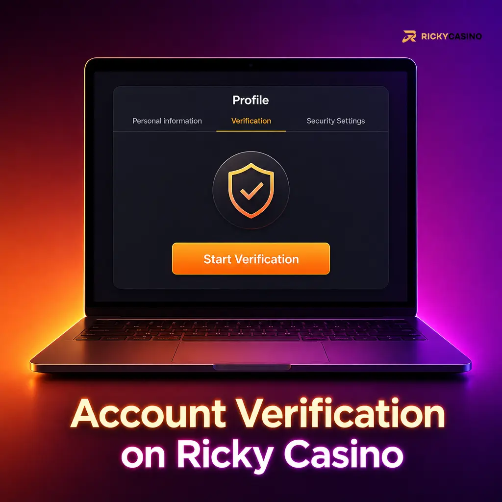 Ricky Casino account verification page showing ID, proof of address and payment document upload steps